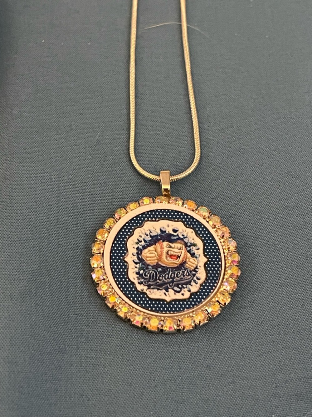 Gold-Tone Dodgers Logo Crystal Pendant Necklace - Navy & Gold